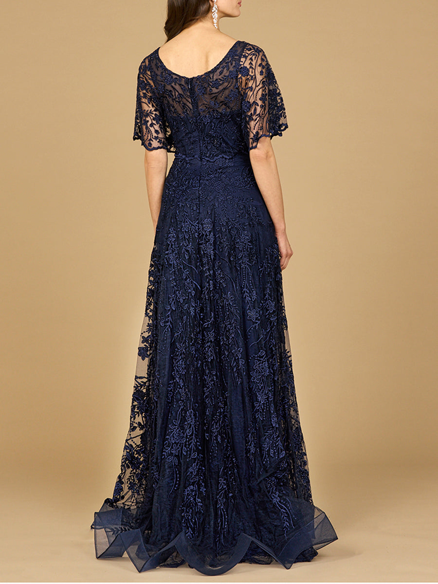 Elegant Cape Sleeve A-line Gown